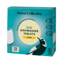 Bower Collective Eco Dishwasher Tablets 72 Pack, Plastic Free Natural Dishwasher Pods, Plant Based, 87% Naturally Derived, Biodegradable Water Solubl