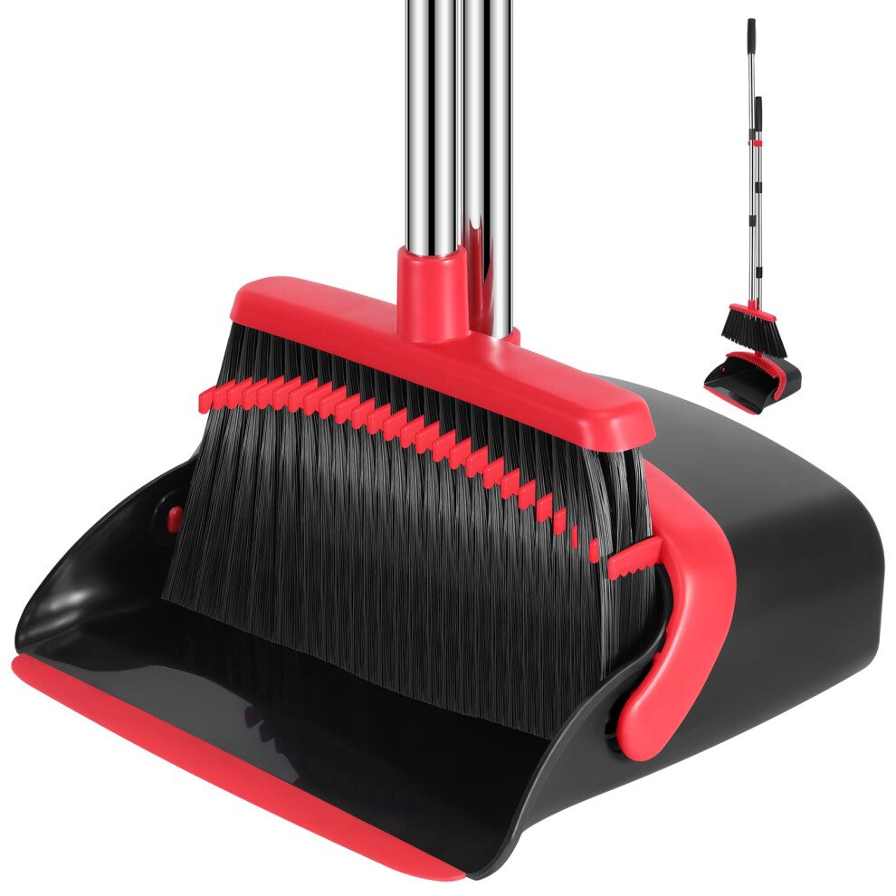 Nacena Broom And Dustpan Set 52In Long Adjustable Handle Broom Dustpan Comb