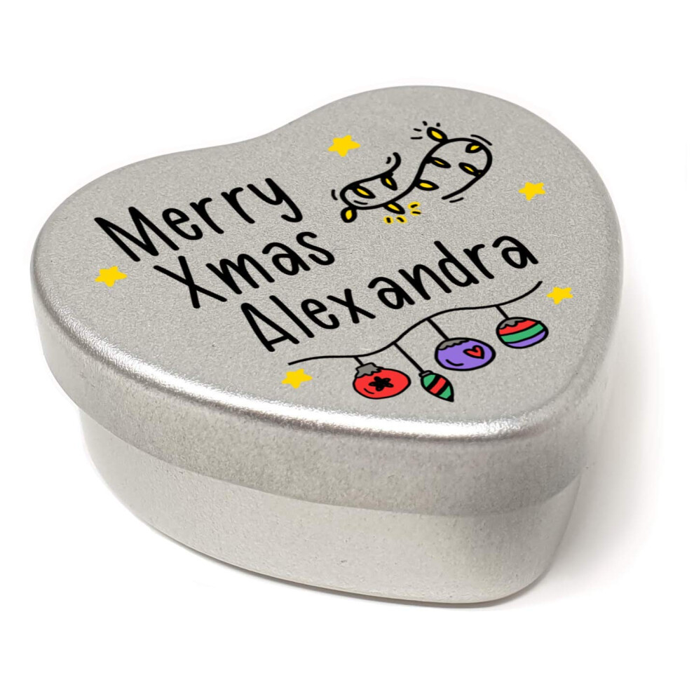 The Plum Penguin Personalised Merry Christmas Name Heart Shaped Mini Tin Xm