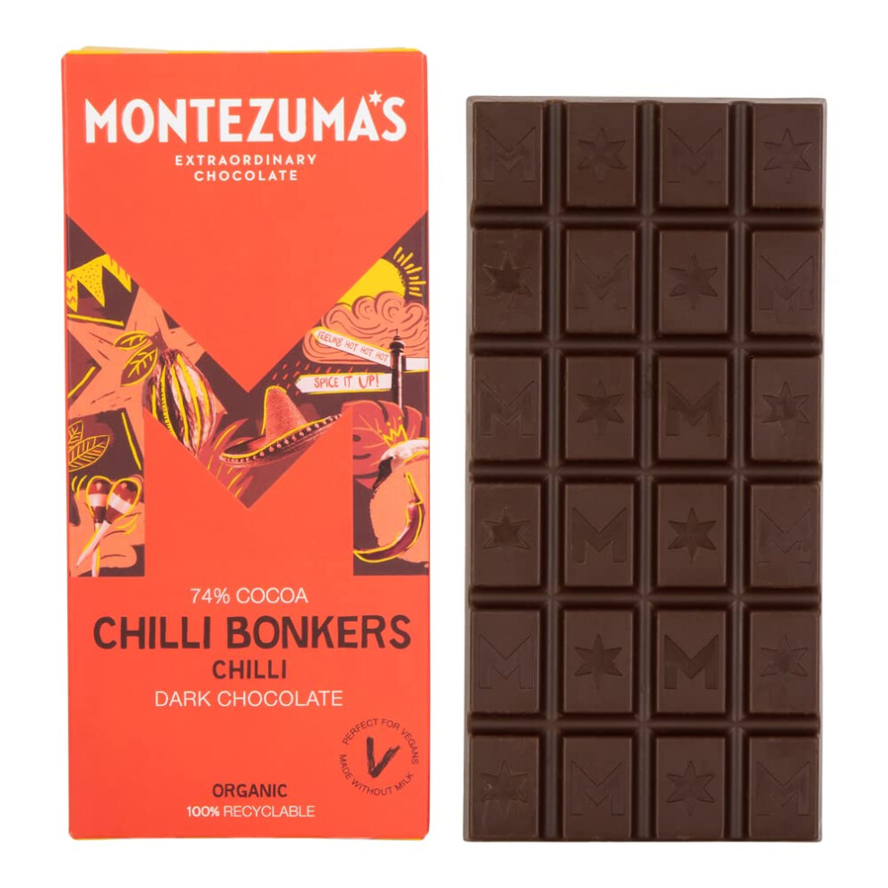 Montezuma Montezumas Chilli Bonkers 74 Cocoa Chocolate With Chilli Gluten Free N Dark