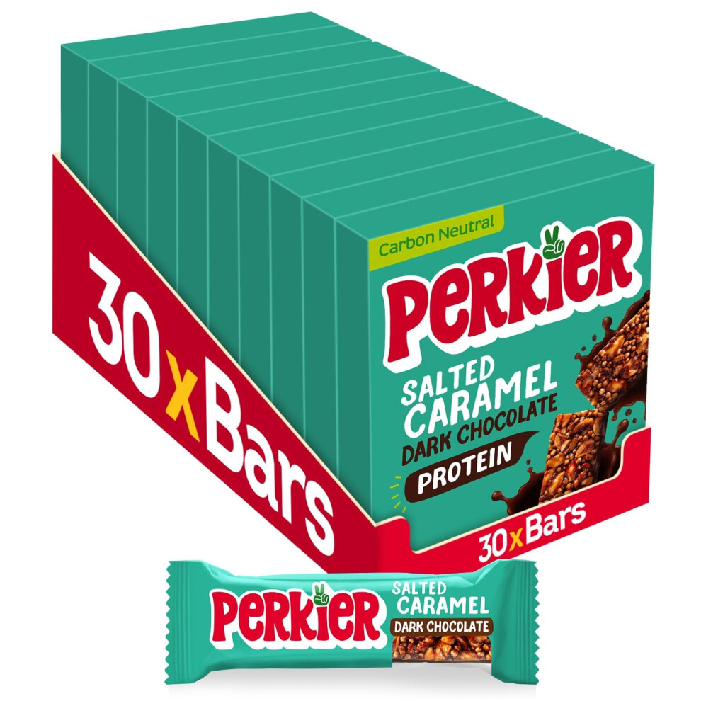 Perkier Salted Caramel Dark Chocolate Bars 30 Bars Vegan Gluten Free Protei