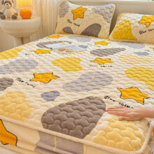 Plush Shaggy Fitted Sheet All Seasons Quilted Mattress Pad 2 Pillowcases Elastic Band Full Queen King 90x200cm