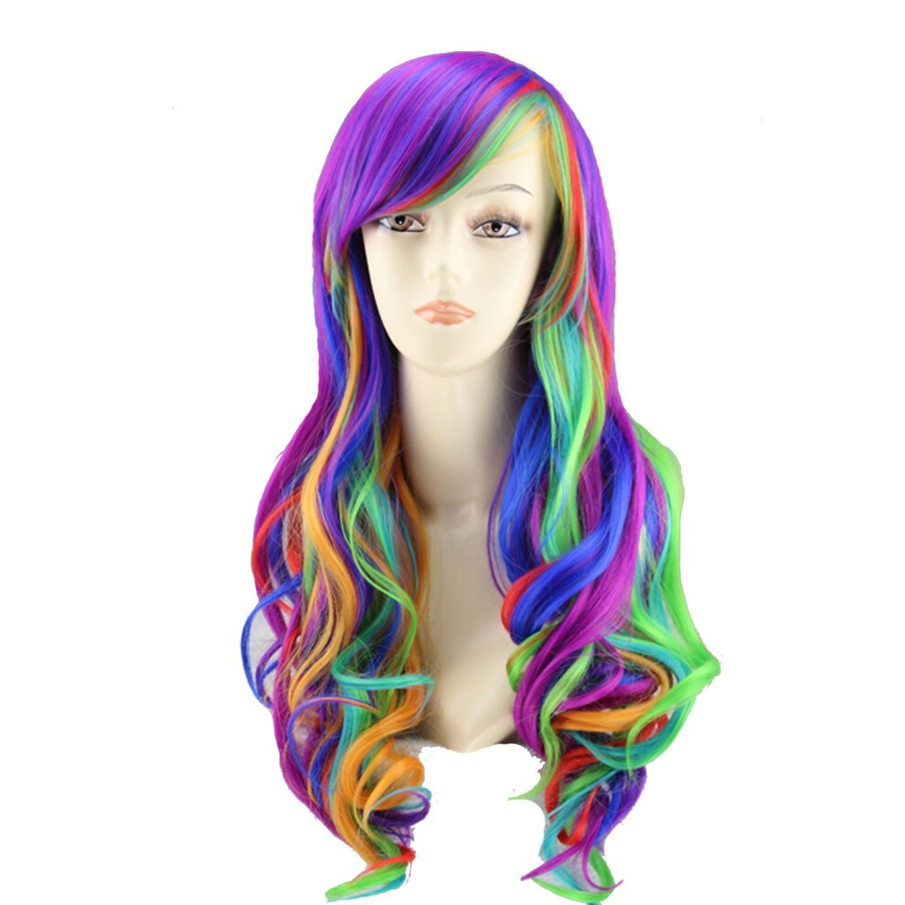 Unisex Purple Women's 32" Long Curly Wavy Synthetic Hair Cosplay Wig With Wig Cap For Costumes And Parties