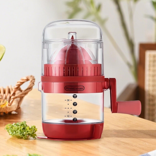 Manual Hand Juicer with Handle, Compact Citrus and Fruit Squeezer, Easy Clean Red Extractor 1