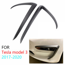 Matte Carbon Fiber Front Blade Trim Front Bumper Lip Splitter Fog Light Trim for Model 3 2017-2020