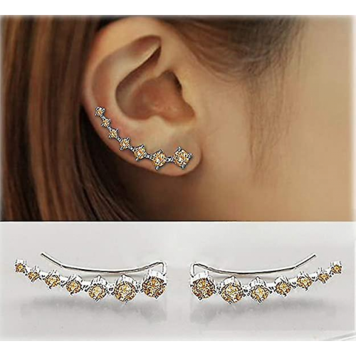 925 Sterling Silver 7 Diamond Row Ear Hook Stud Earrings