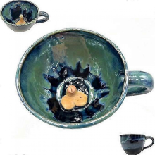 Handmade Glazed Ceramic Sausage Surprise Mug - Unique Fun MugGreen