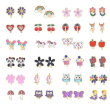 24 Pairs Girls Clip-On Earrings Kids Cute Flower Metal Fake Earrings