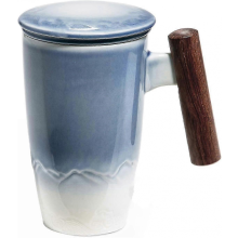 Gradient Porcelain Tea Mug with Lid & Infuser, 400ml BlackBlue White Gradient