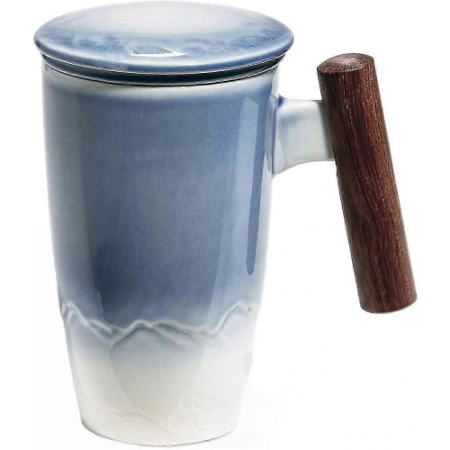 Gradient Porcelain Tea Mug with Lid & Infuser, 400ml BlackBlue White Gradient