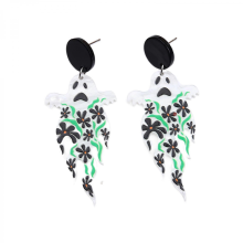 Spirit Pumpkin Skull Flower Drop Earrings Halloween Acrylic JewelryBlack and green flor
