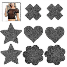 Copricapezzoli glitterati, set da 5 pezzi (stelle, cuori, fiori, croci)