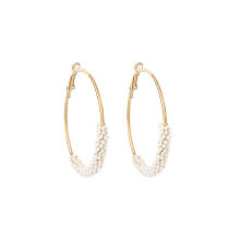 Orecchini geometrici a cerchio grande, orecchini con perline di riso intrecciate a mano per donna, bianchi