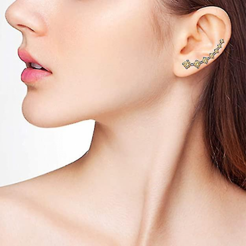 925 Sterling Silver 7 Diamond Row Ear Hook Stud Earrings 1