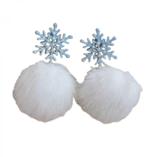 Pearl Snowflake Stud Earrings for Women, Aesthetic Drop Earrings, Silver Plated Christmas JewelrySnowflake pom pom ea