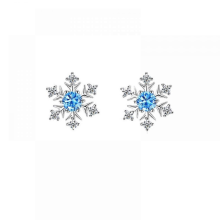 Sterling Silver Heart Stud Earrings with Rose Clover Snowflake Diamonds, Hypoallergenic