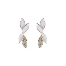 S925 Silver Exquisite Diamond Fairy Leaf Stud Earrings for Women (e4614 White)