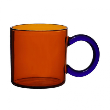 Retro Amber Glass Cup with Blue Handle - Multi-Purpose Wide Water Glass for Home & Office, Coffee, Juice, Wine, MilkMulti12X8.2CM
