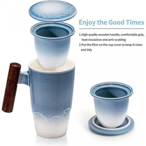 Gradient Porcelain Tea Mug with Lid & Infuser, 400ml BlackBlue White Gradient 1