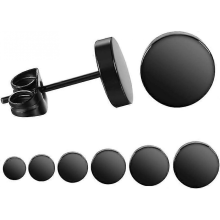 Schwarzes, rundes Ohrstecker-Set, 6 Paar Ohrstecker aus Edelstahl (3–8 mm) für Damen und Herren