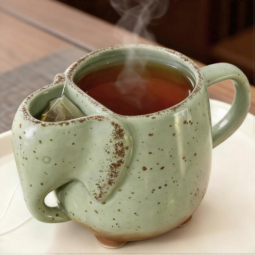 Elephant Tea Mug Ceramic Unique Cup Gift for Tea Lover Green2PCS