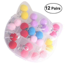 12 Pairs Kids No-Piercing Fur Ball Ear Clips (Random Color)
