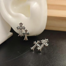 Gold Double Cross Stud Earrings 14K Gold Plated Lightweight Piercing Earrings for Women MenSilver
