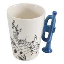 240ml Music Ceramic Mug, Cute Coffee Tea Cup with Handle, Novelty Trumpet Gift