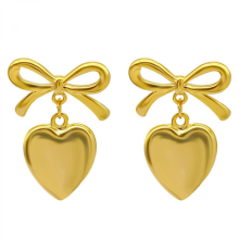 Eleganti orecchini pendenti a forma di cuore in materiale CCB, eleganti pendenti con fiocco, da indossare tutti i giorni, appuntamenti e feste. Oro.
