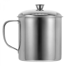 Tazza per bambini in acciaio inossidabile a doppio strato, 2 pezzi, con coperchio e manico, argento, 11 x 10,00 x 8,00 cm