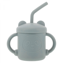 Tazza antigoccia in silicone con cannuccia e manico ergonomico per bambini, blu scuro, 8,00 x 6,50 x 6,50 cm