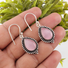 Orecchini con pietre preziose rosa occhio di gatto, argento sterling 925, fatti a mano, regalo bohémien per la nonna, 1,6 pollici