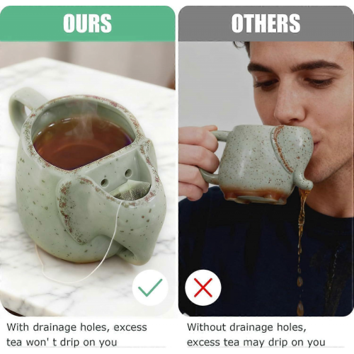 Elephant Tea Mug Ceramic Unique Cup Gift for Tea Lover Green2PCS 1