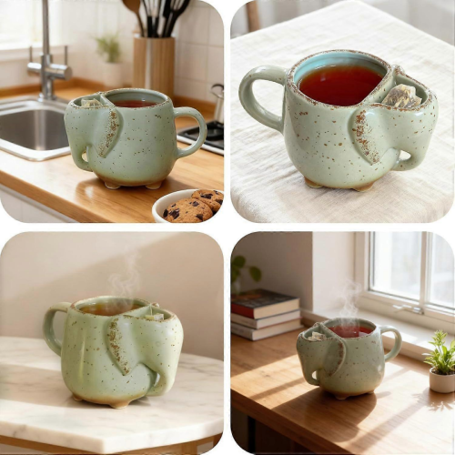 Elephant Tea Mug Ceramic Unique Cup Gift for Tea Lover Green2PCS 2