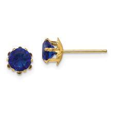 14k Solid Yellow Gold 5mm Simulated Sapphire Stud Earrings for Women0.200