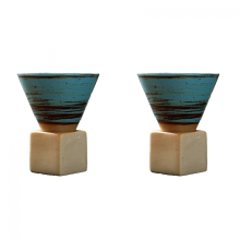 2X Japanese Retro Ceramic Coffee Cup - Rough Pottery Tea Mug for Latte Art, Home & Office UseLine blue