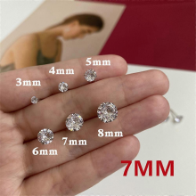 Orecchini a bottone in argento con zirconi da uomo, gioielli hip hop con strass, accessori moda, 7 mm