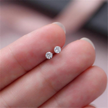 Orecchini a bottone in argento con zirconi da uomo, gioielli hip hop con strass, accessori di moda, 3 mm