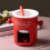 Ceramic Chocolate Fondue Pot Mug Set, Candy Melter for SnacksWhite 3
