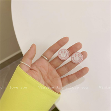 Retro Geometry Smiling Face Earrings Korean Version Color Versatile Candy Girl642