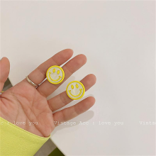 Retro Geometry Smiling Face Earrings Korean Version Color Versatile Candy Girl641