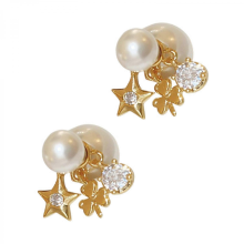 Geometric Star Flower Earrings with Simulated Pearls, Silver Plated PostsMulticolor