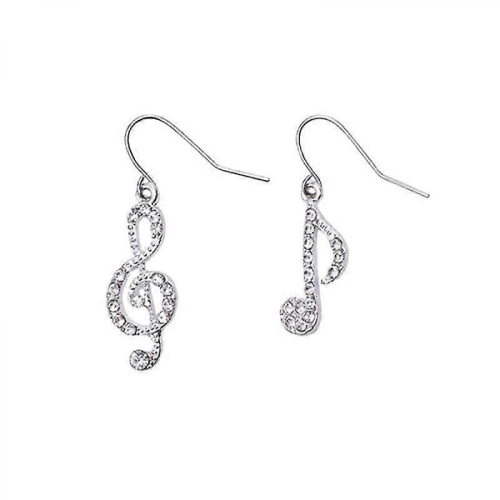 1 paio di orecchini asimmetrici con diamanti e note musicali per donna (argento)