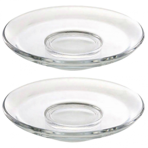 2pcs Glass Tea Saucer Coaster Mat Snack DishTransparent