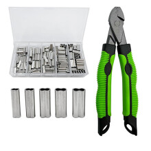 Copper Tube Crimping Tool Kit For Fishing Line Clamps, Carbon Steel Head, 5 Sizes 1.22.0, NonSlip Handle, 250 Sleeves