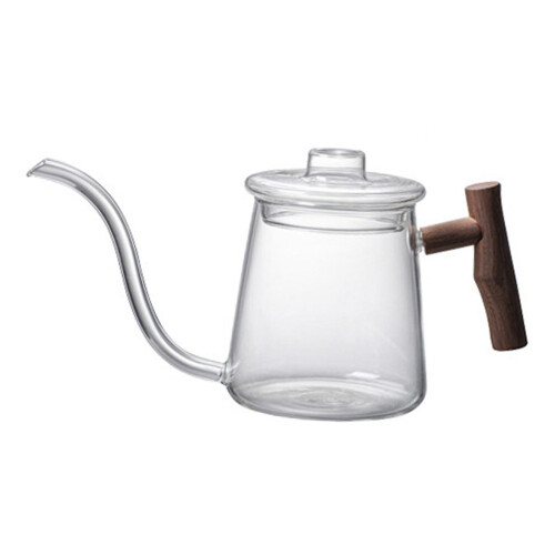 (700ML) Elegant Hand Blown Glass Coffee Kettle Ergonomic Handle Gooseneck