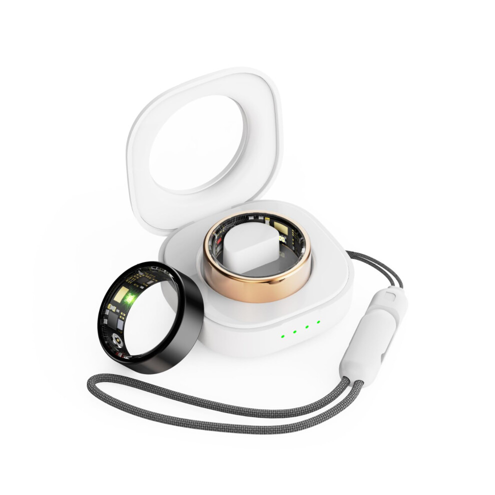 Smart Ring Spo2 Hr Bp Monitor Ip68 Waterproof Fitness Sleep Tracker Android Ios Compatible Id 21.4Mm Charging Dock Gold/White 9382693190437
