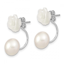 925 Sterling Silver 8-9mm Freshwater Pearl & Mother of Pearl Flower Drop Earrings 230.910