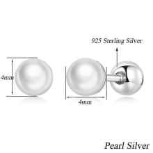 BAMOER 925 Sterling Silver Pearl Ball Stud Earrings for Women, Trendy Fine Jewelry4mm Pearl Sliver