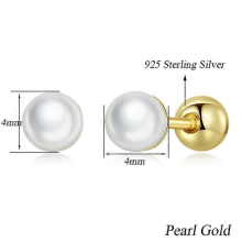 BAMOER 925 Sterling Silver Pearl Ball Stud Earrings for Women, Trendy Fine Jewelry4mm Pearl Gold